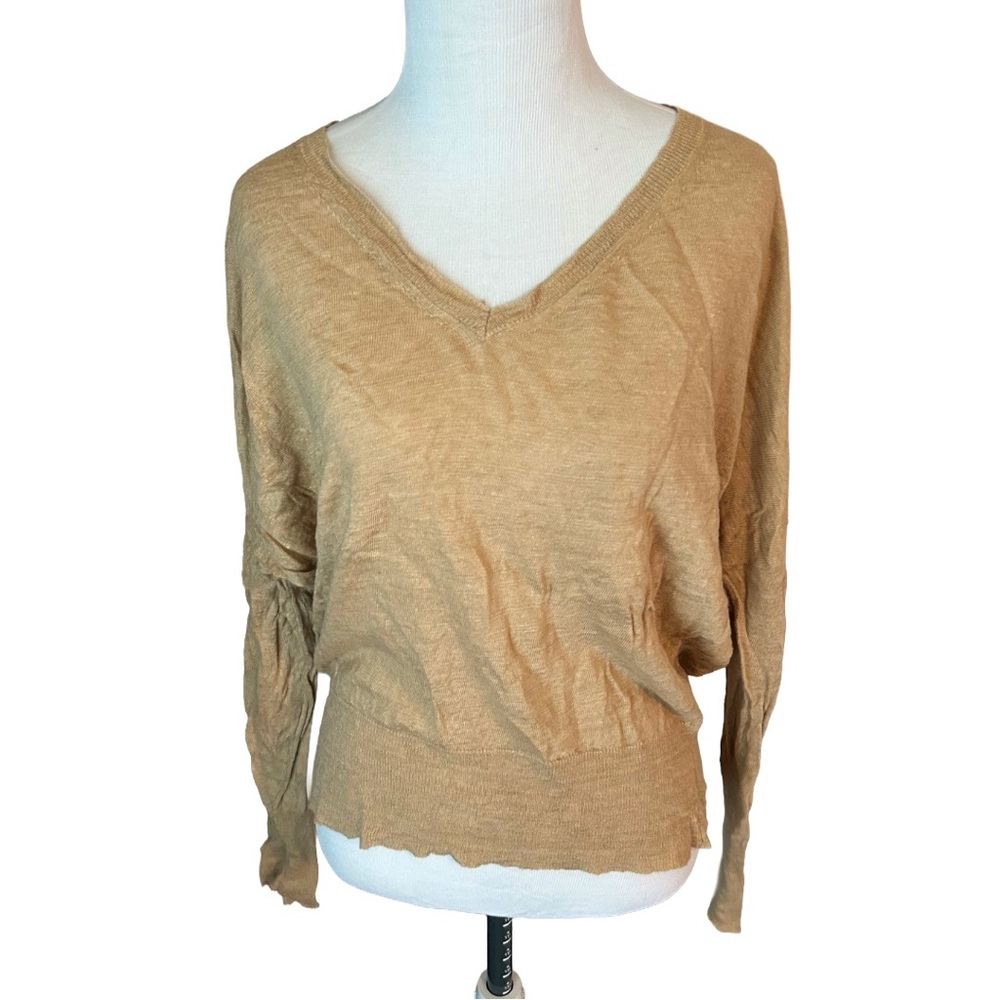 Nili Lotan tan Ginny sweater linen v neck batwing